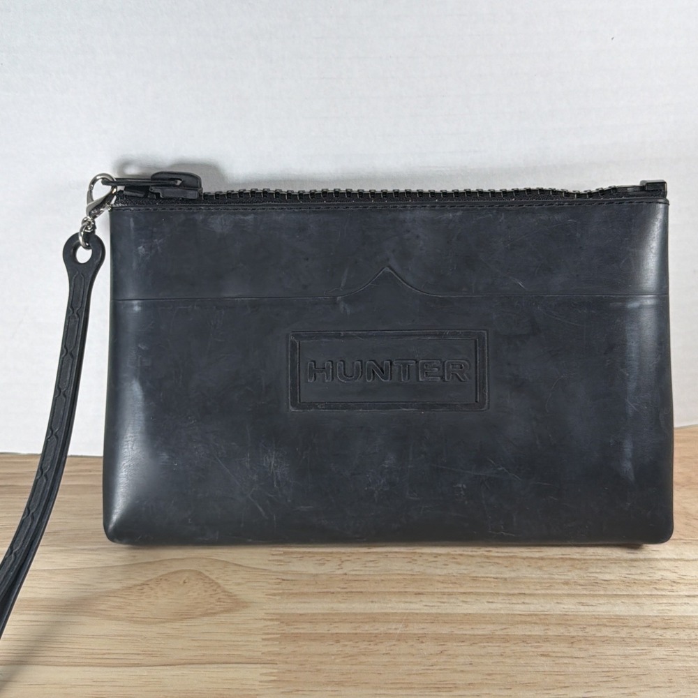 Hunter for Target Black Rubber Wristlet Pouch Water Resistant Zipper Bag Logo